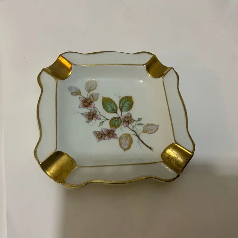 Gerold Porzellan Bavaria Ashtray Made In Western Germany Gold Trim Wild roses